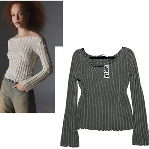 Silence + Noise URBAN OUTFITTERS NWT Reagan Textured Boat Neck Sweater *Moss L